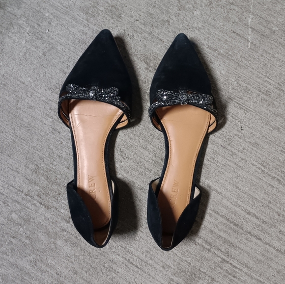 J. Crew Black Suede D'Orsay Flats with Glitter Bow Sz.7.5 - Picture 4 of 9
